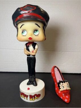 Betty Boop Lot Of 2 - 2003 Biker Girl Bobble Head Motorcycle & Shoe Salt Shaker